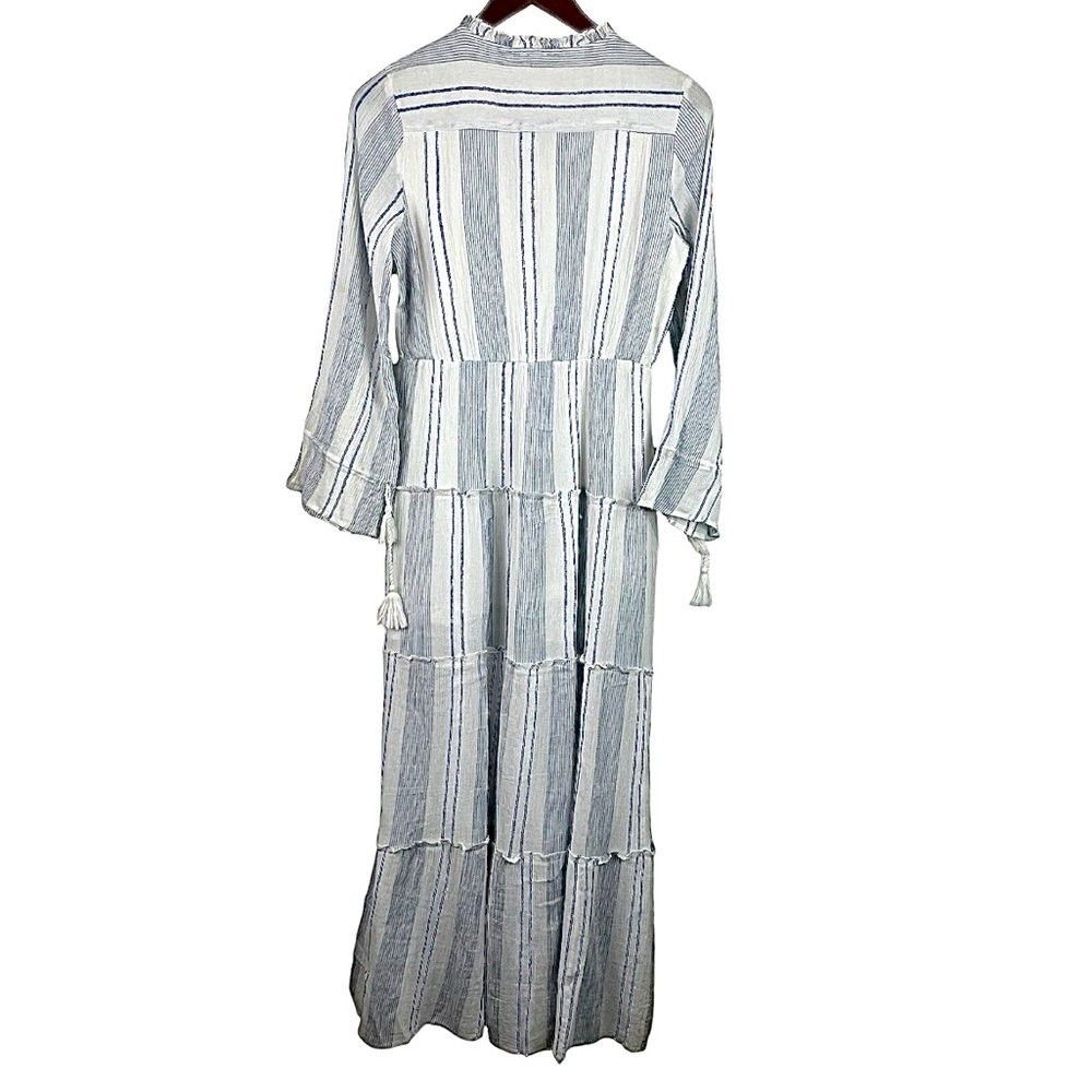 NWT RAGA Fleri White and Blue Striped Floral Embroidered Tie  Long Sleeve Dress - Picture 11 of 13